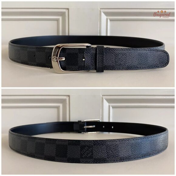 Authentic Louis Vuitton Canvas Leather Damier Graphite Ellipse Buckle Belt 90/36 - Picture 5 of 13